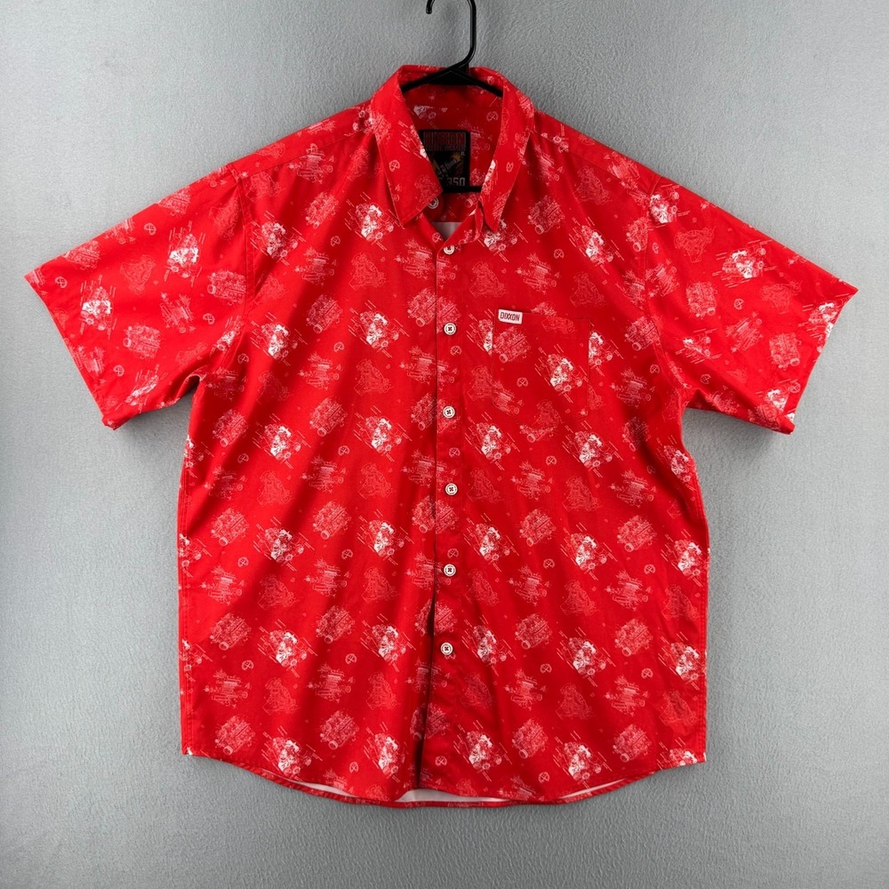 Dixxon Shirt Mens XL Red D-Lite The 350‎ Button Up Stretch Engine Print Mechanic